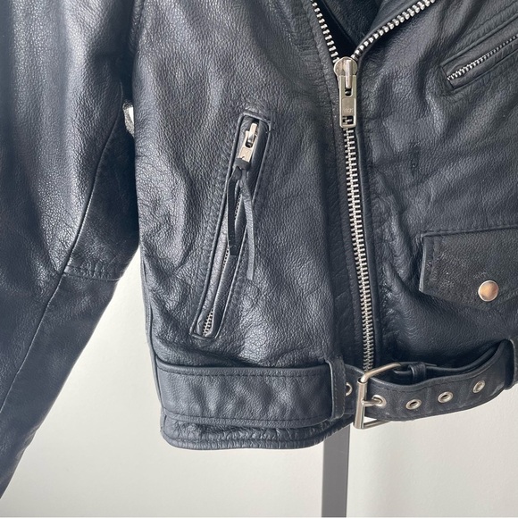 Vintage FMC Genuine 100% Leather Biker Moto Jacket 90s Black Womens Small - Picture 8 of 16